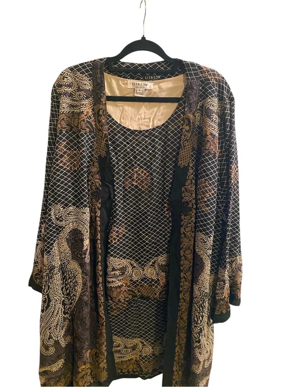 Citron~Santa Monica Beaded Peacock 
Silk Kimono Duster 
Semi-Sheer
Size 1X
NWOT - Picture 9 of 14